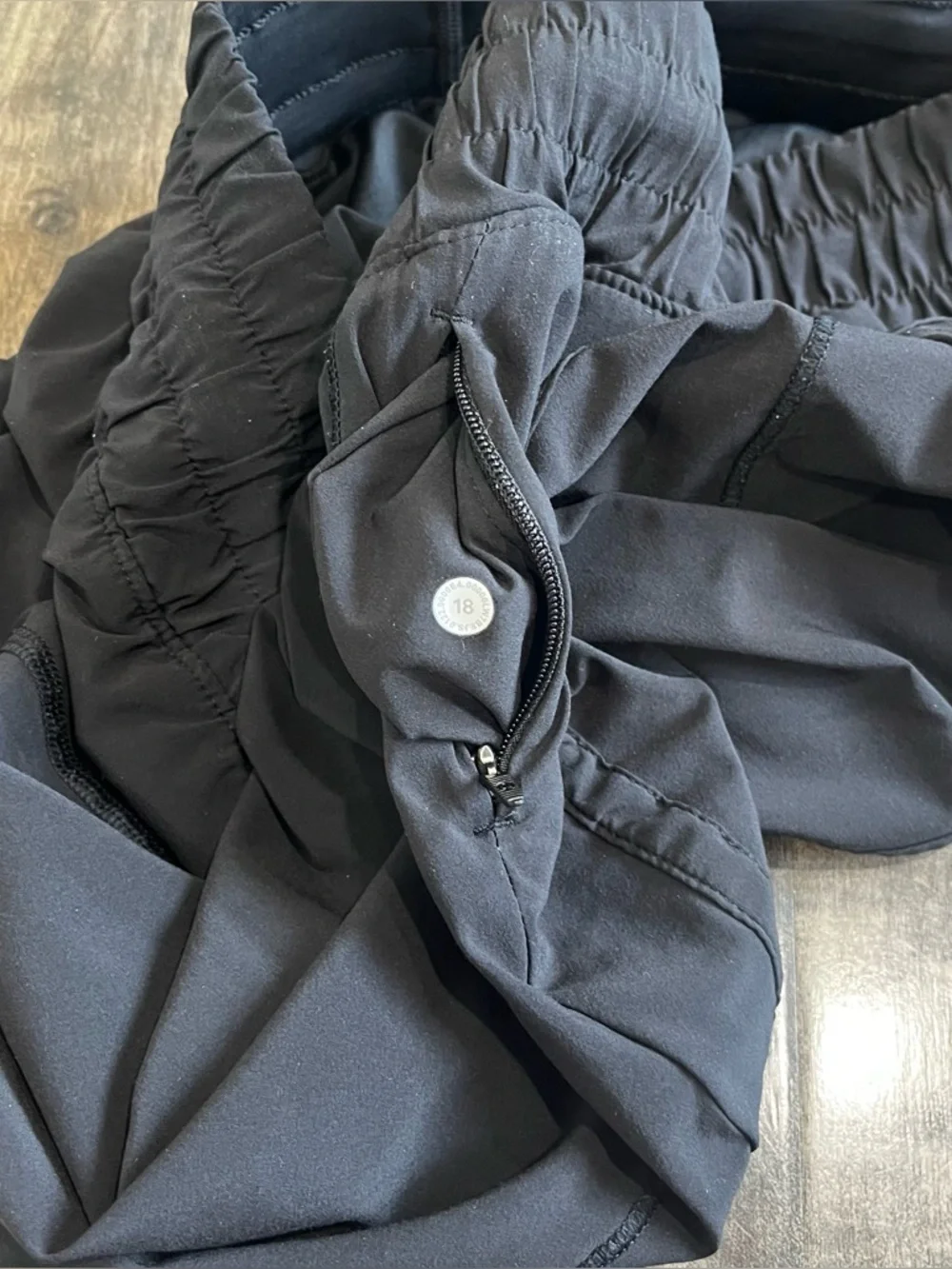 Lululemon Track That Black Running Shorts Womens 18 Elastic Waist Zipper Pocket